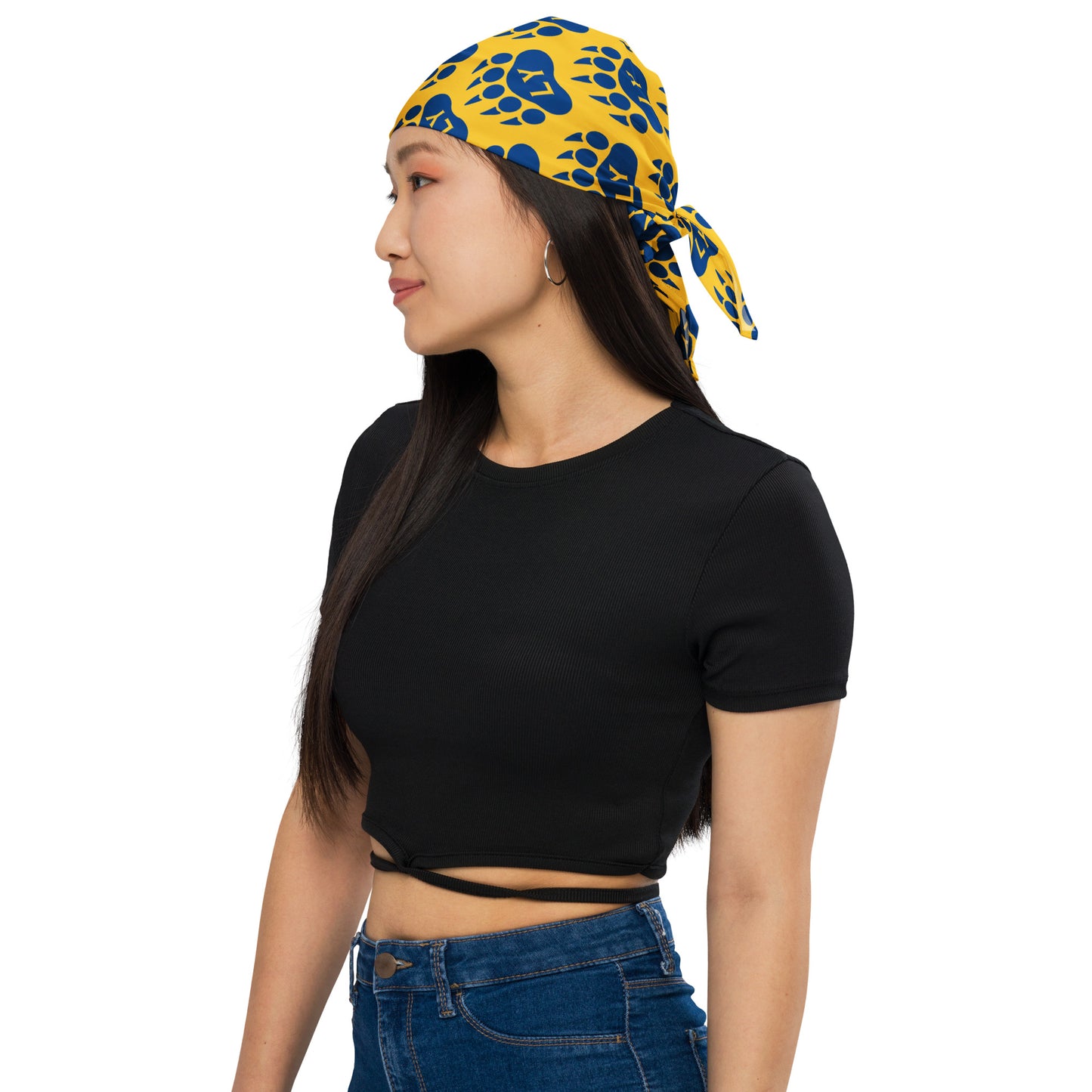 "Bear Paw" Blue on Yellow All-over print bandana