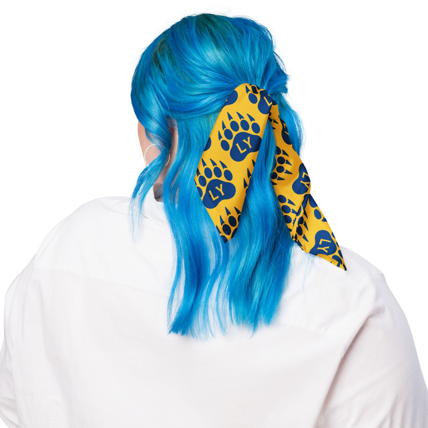 "Bear Paw" Blue on Yellow All-over print bandana