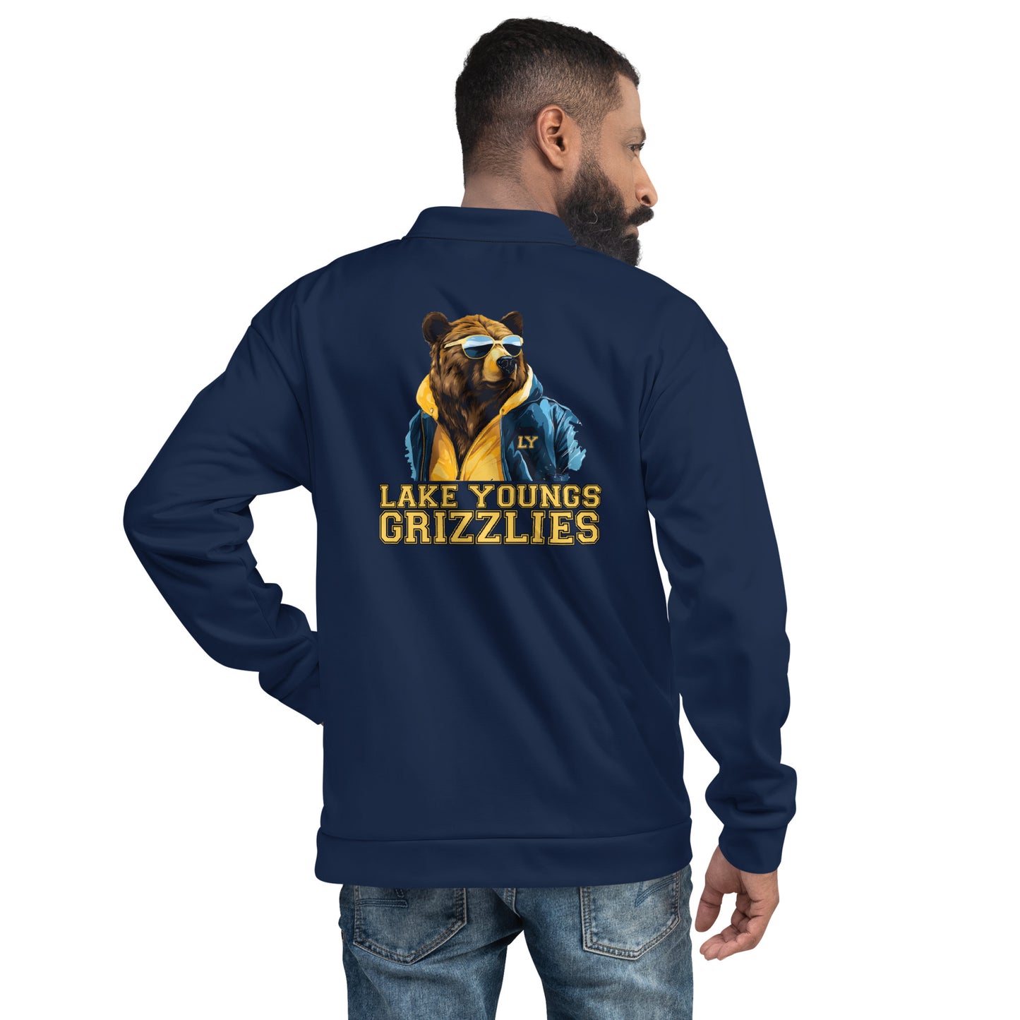 Grizzly Shades Navy Blue Unisex Adult Bomber Jacket