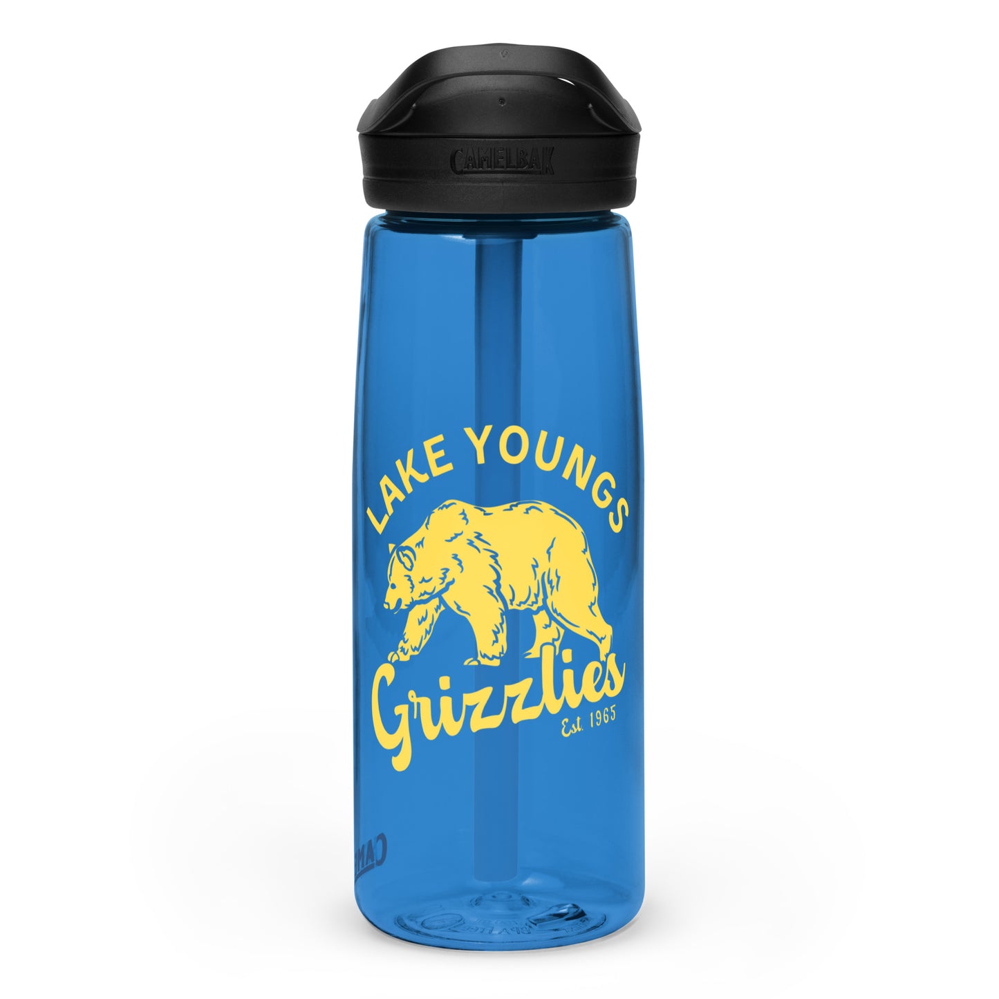 "Retro Lake Youngs" Yellow on Blue Sports water bottle CamelBak Eddy®+