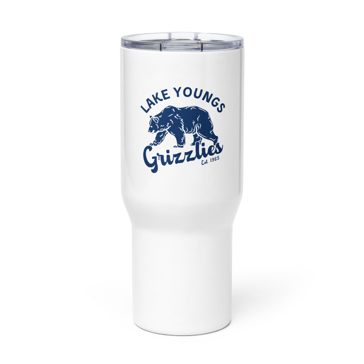 Navy Blue "Retro Lake Youngs" Travel mug with a handle