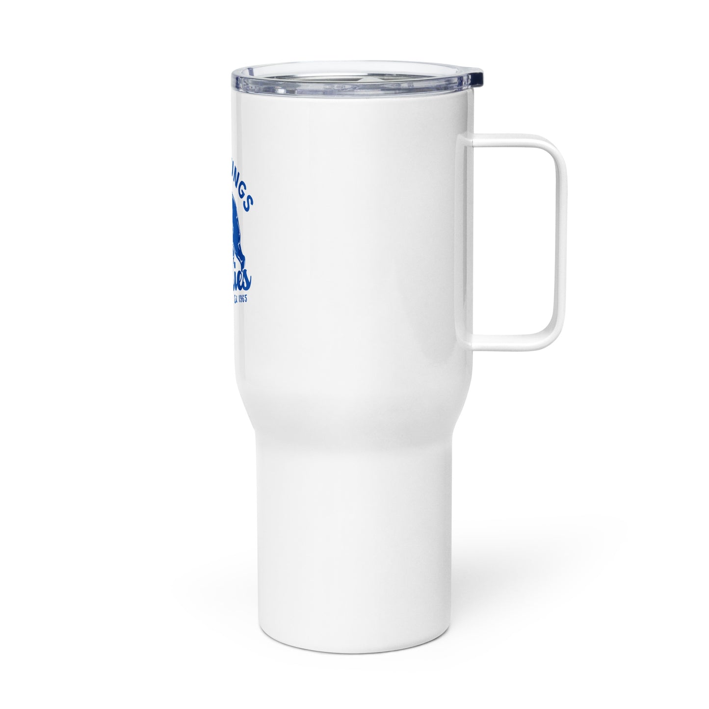 Royal Blue "Retro Lake Youngs" Travel mug with a handle