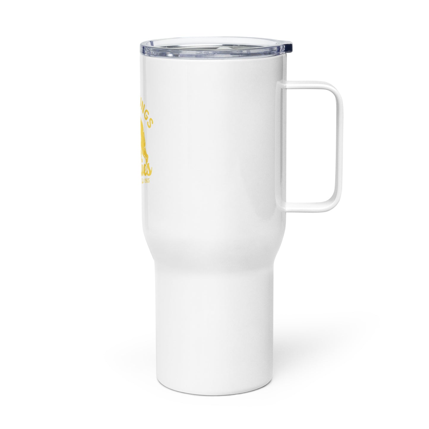 Yellow "Retro Lake Youngs" Travel mug with a handle