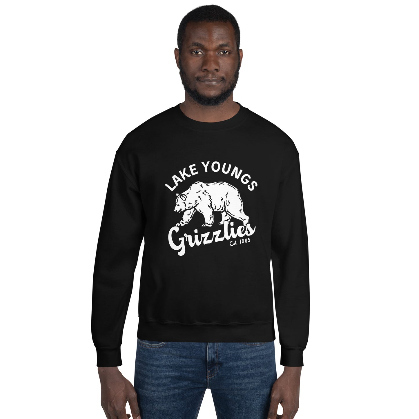White “Retro Lake Youngs” Adult Crew Neck Sweatshirt