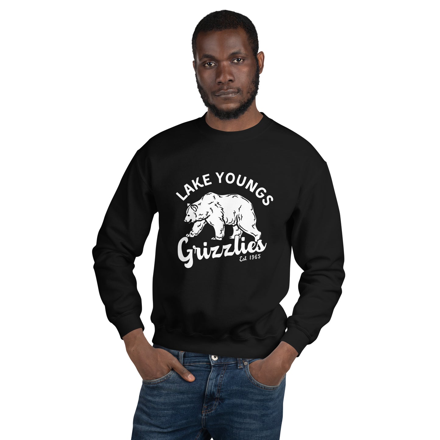 White “Retro Lake Youngs” Adult Crew Neck Sweatshirt