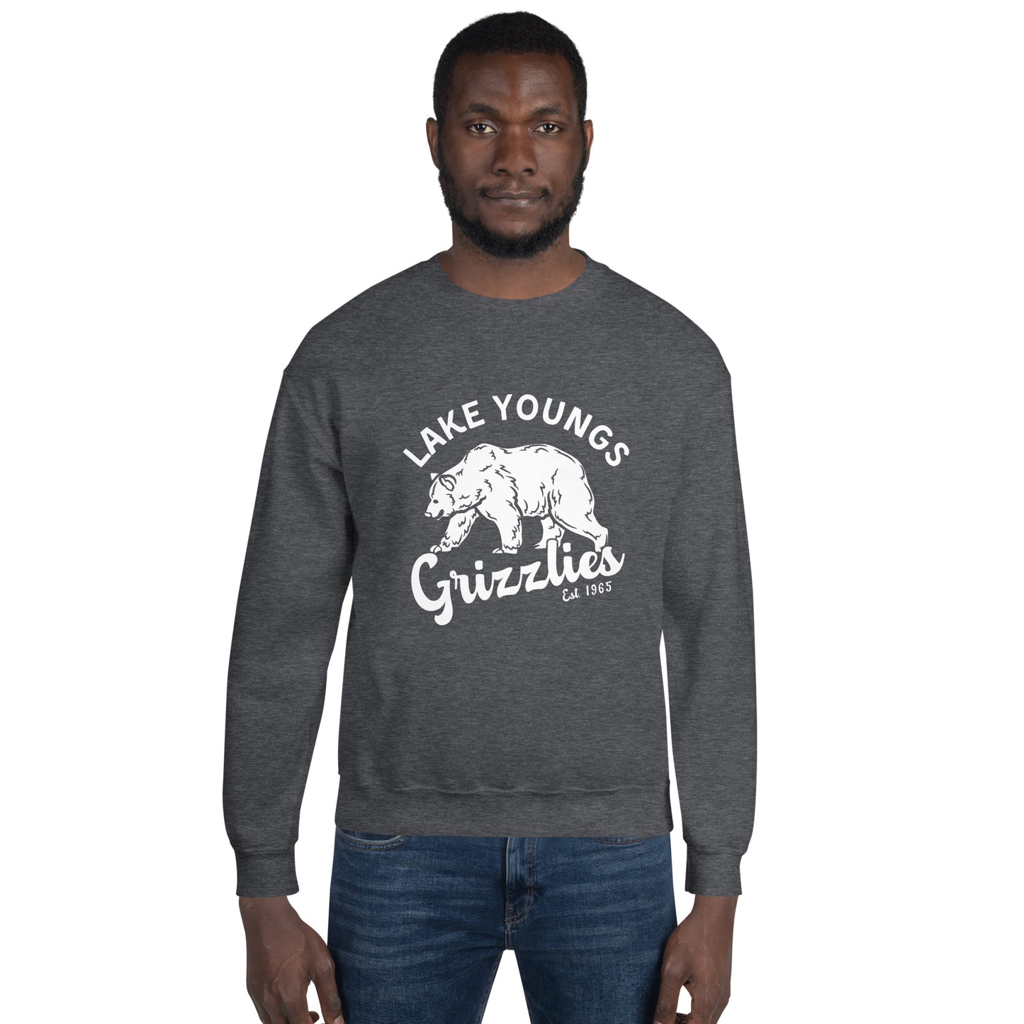 White “Retro Lake Youngs” Adult Crew Neck Sweatshirt