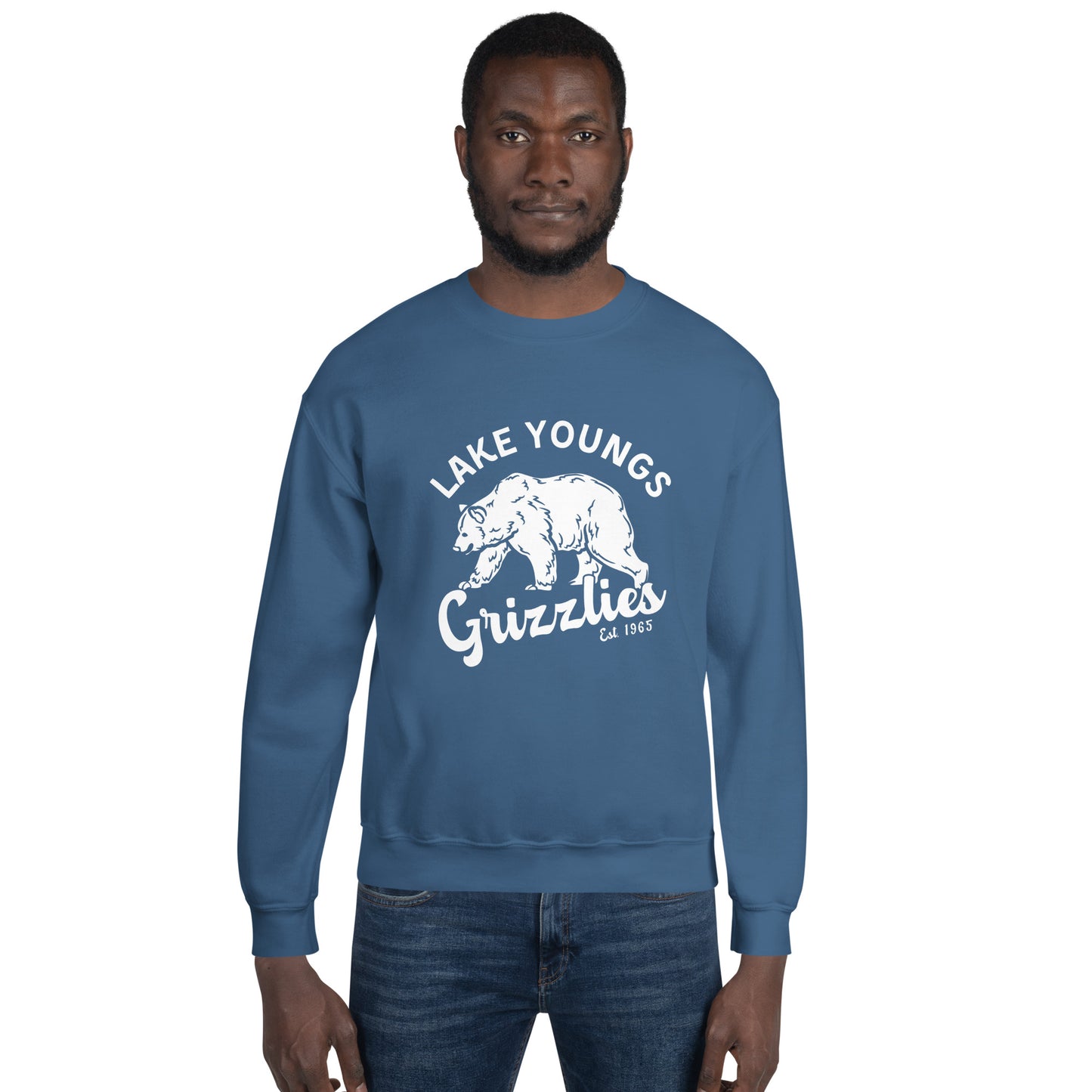 White “Retro Lake Youngs” Adult Crew Neck Sweatshirt