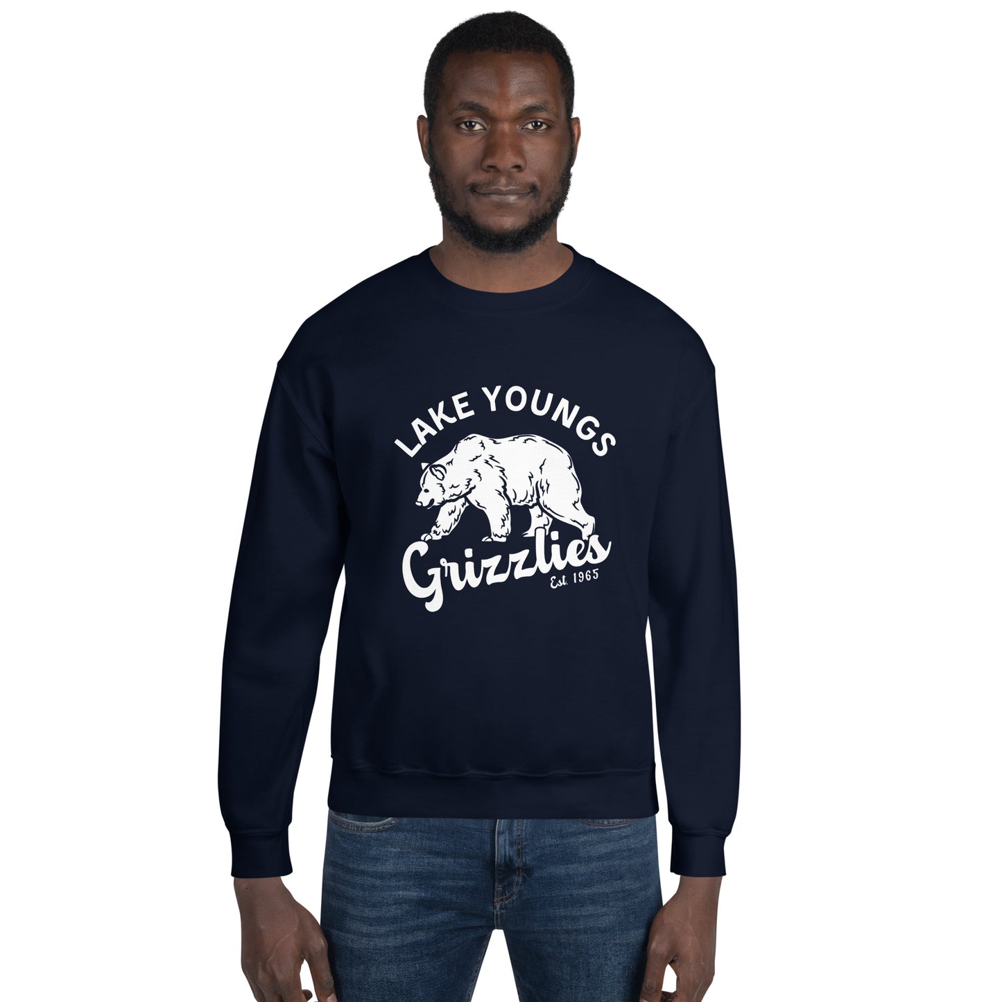 White “Retro Lake Youngs” Adult Crew Neck Sweatshirt