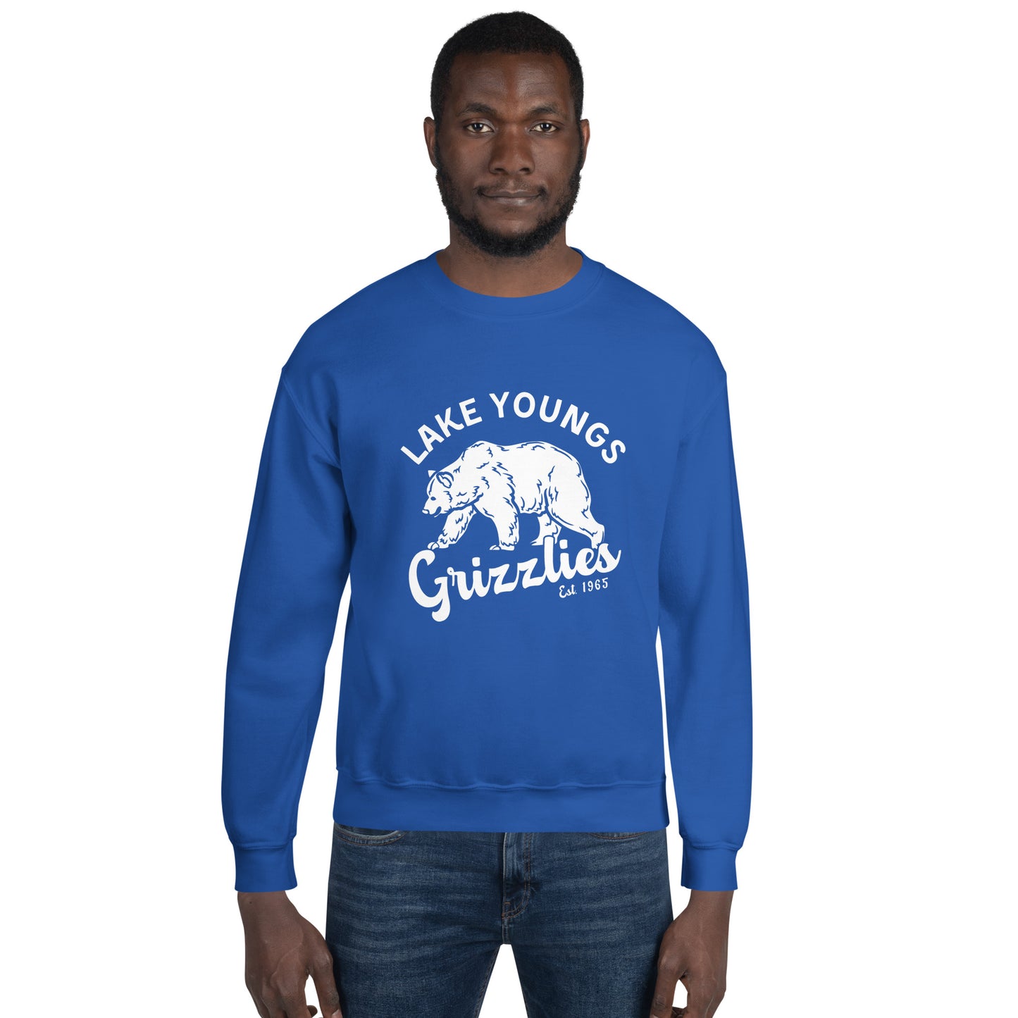 White “Retro Lake Youngs” Adult Crew Neck Sweatshirt
