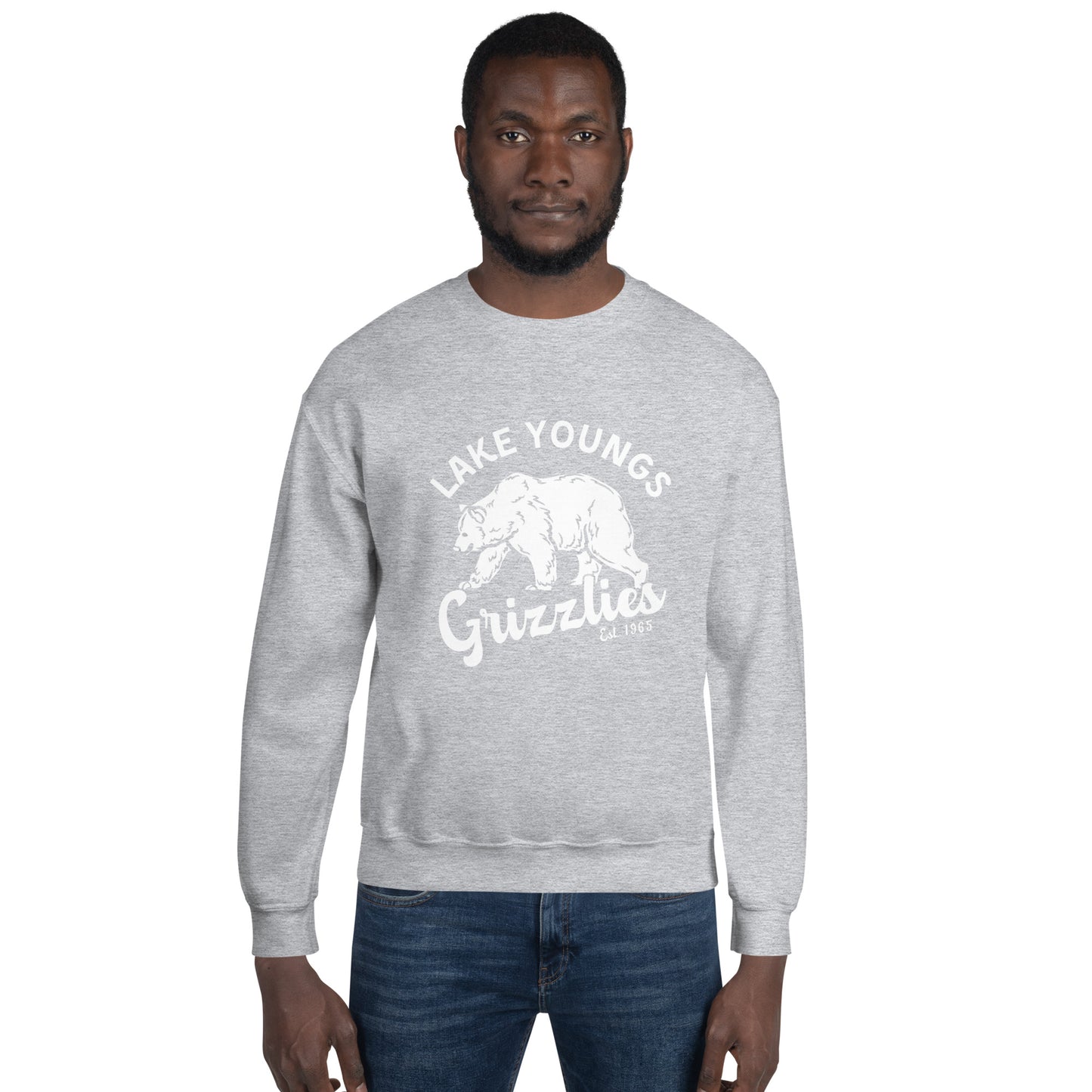 White “Retro Lake Youngs” Adult Crew Neck Sweatshirt