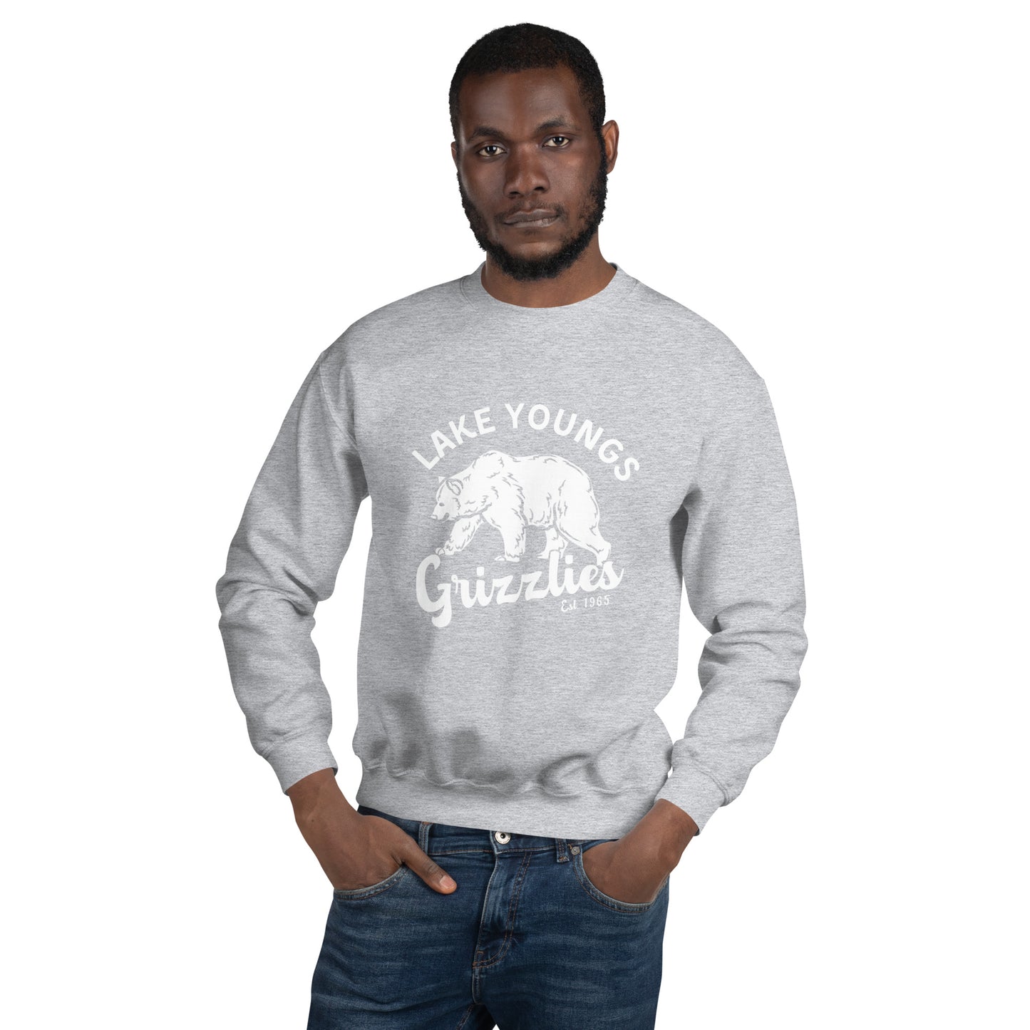 White “Retro Lake Youngs” Adult Crew Neck Sweatshirt