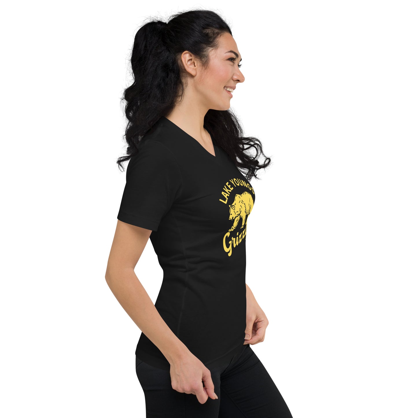 Yellow “Retro Lake Youngs” Adult V-Neck T-Shirt