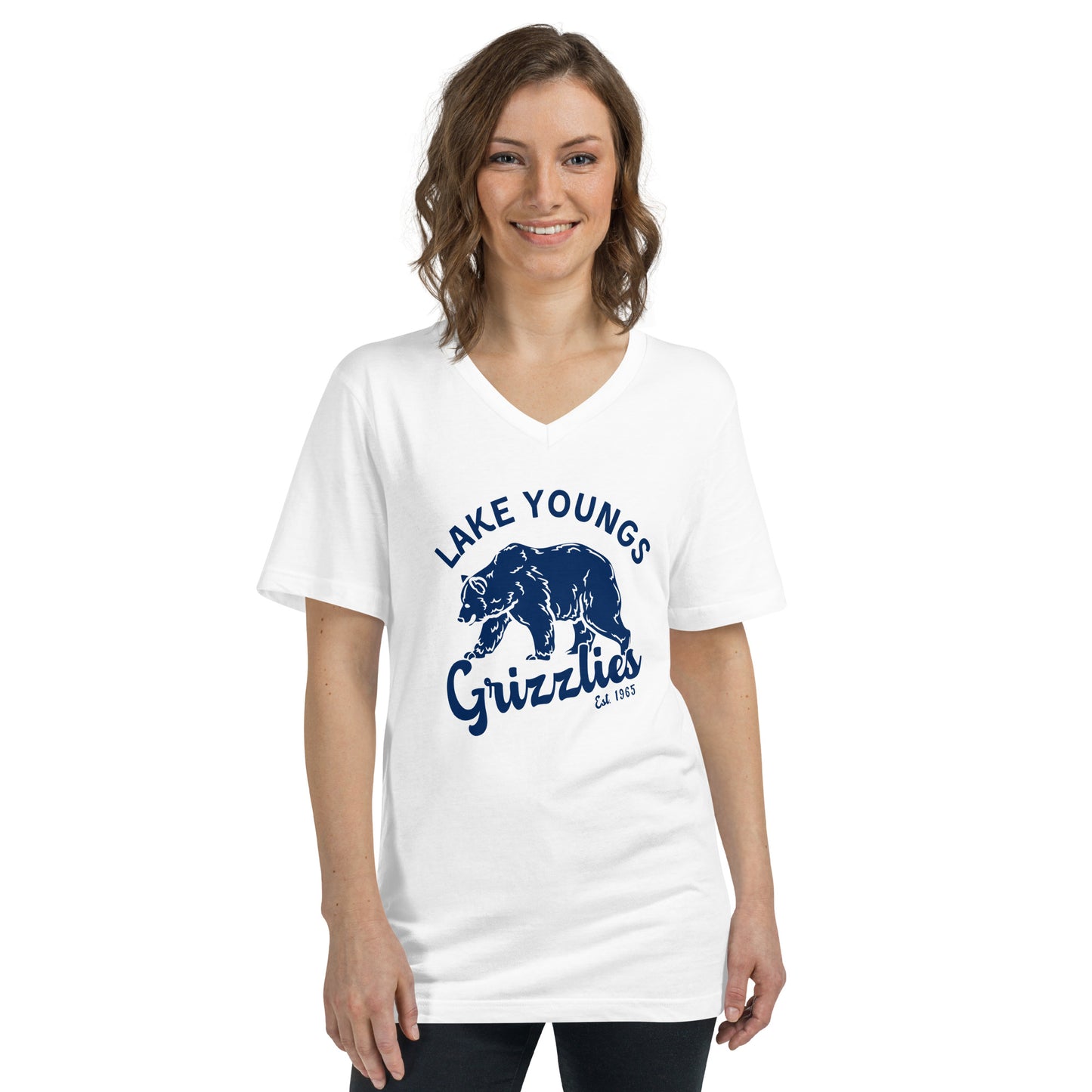 Navy Blue “Retro Lake Youngs” Adult V-Neck T-Shirt
