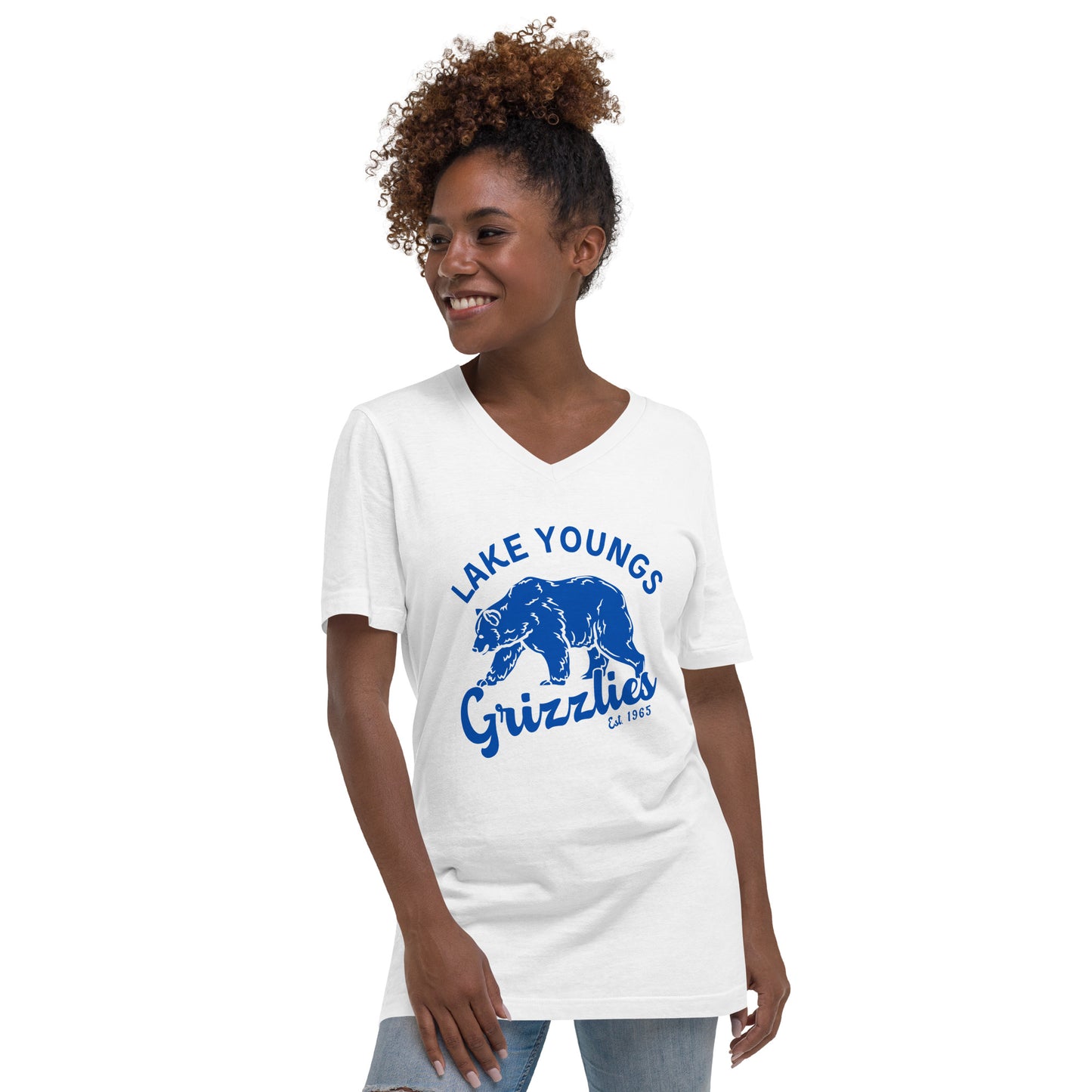 Royal Blue “Retro Lake Youngs” Adult V-Neck T-Shirt