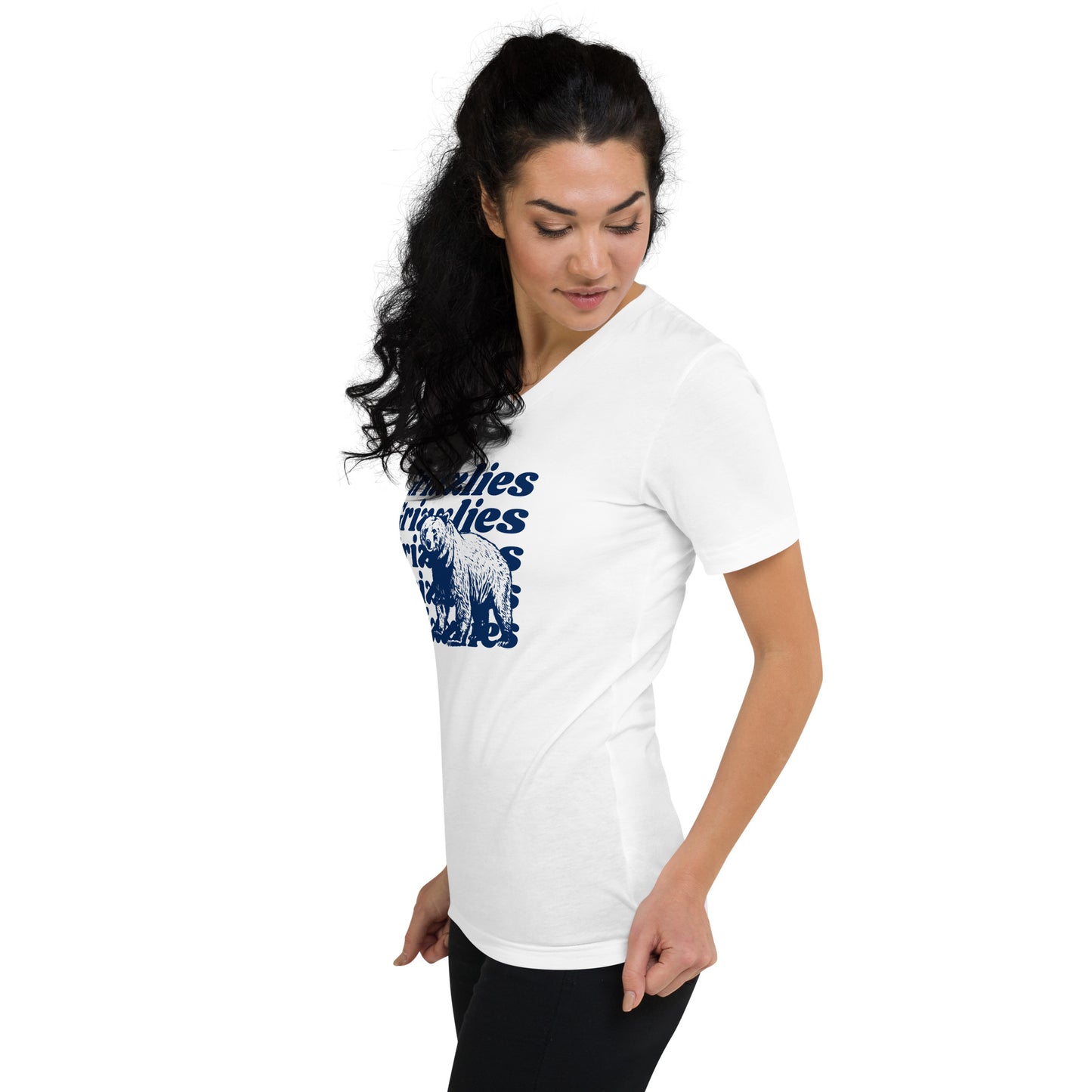 Navy Blue “Grizzlies” Adult V-Neck T-Shirt