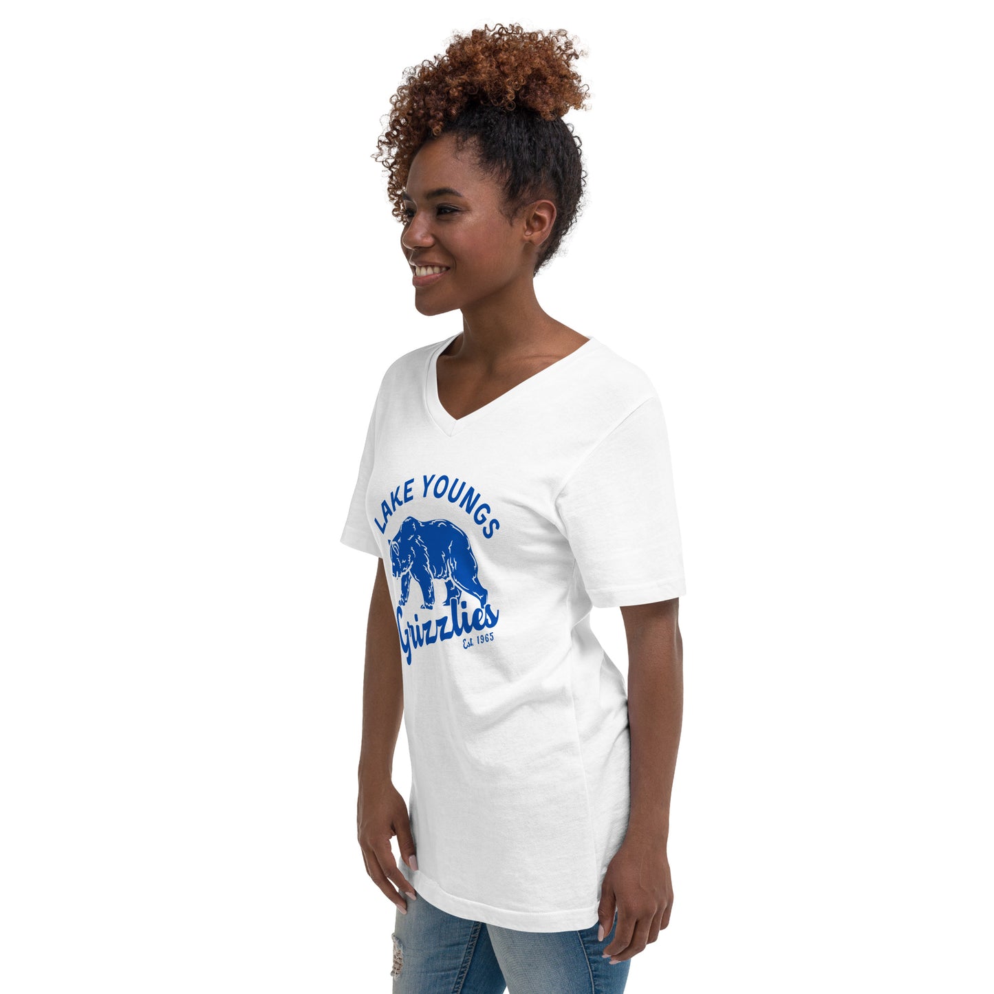 Royal Blue “Retro Lake Youngs” Adult V-Neck T-Shirt