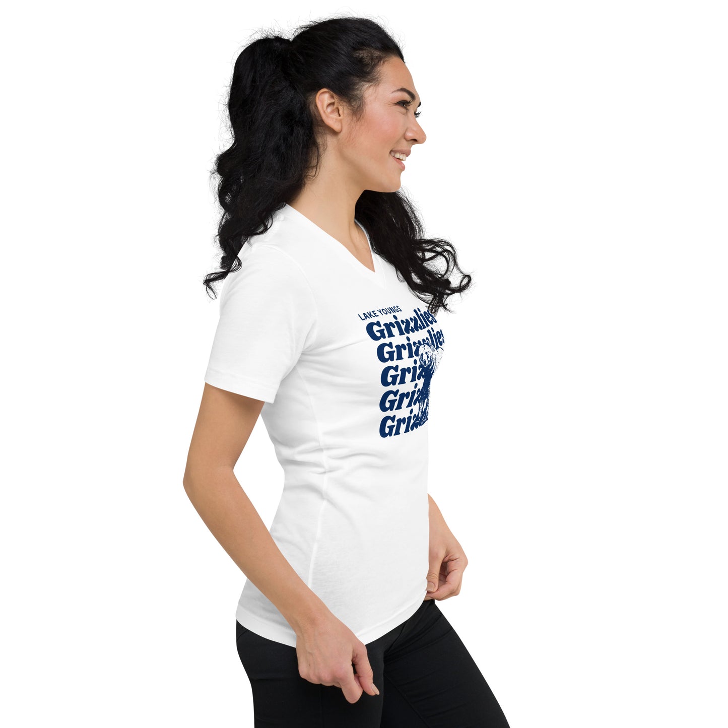 Navy Blue “Grizzlies” Adult V-Neck T-Shirt