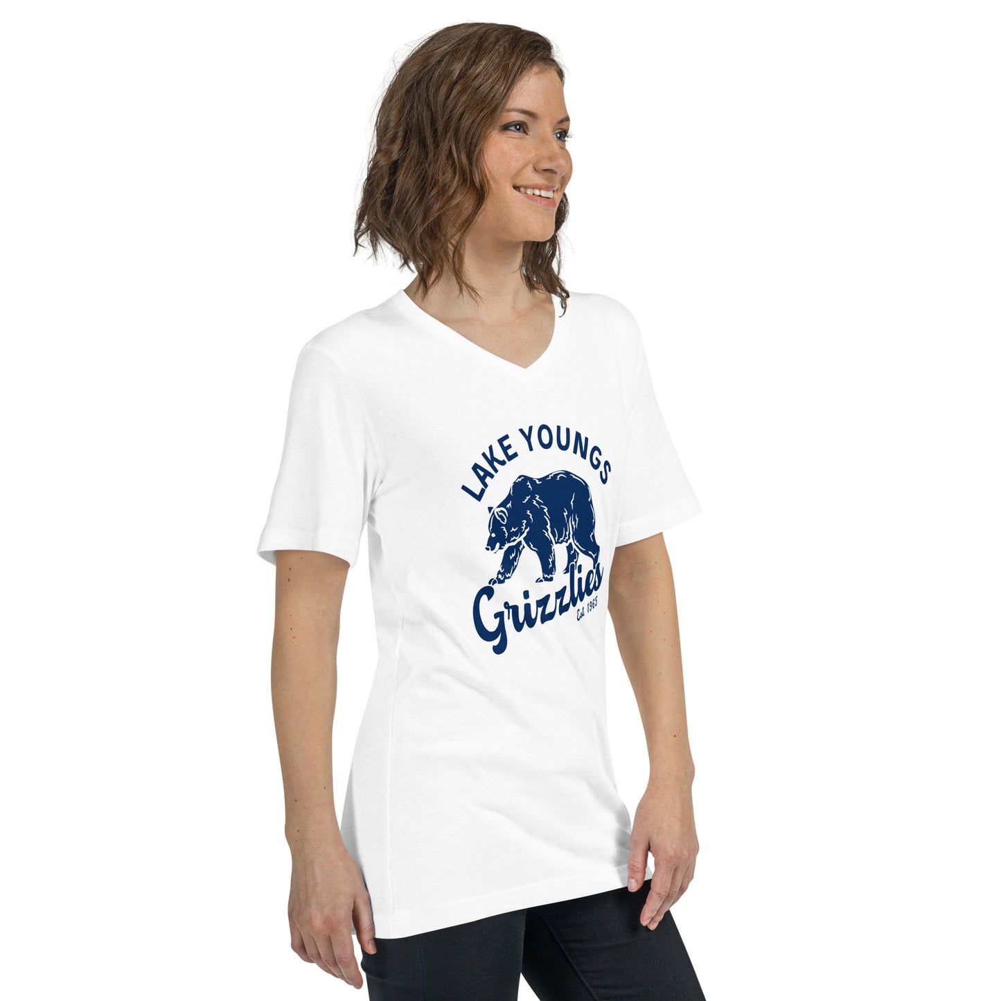 Navy Blue “Retro Lake Youngs” Adult V-Neck T-Shirt