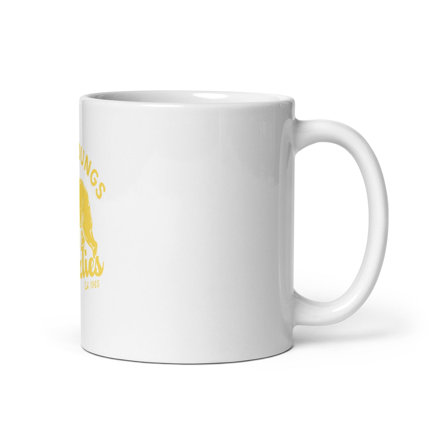 Yellow "Retro Lake Youngs" White glossy mug
