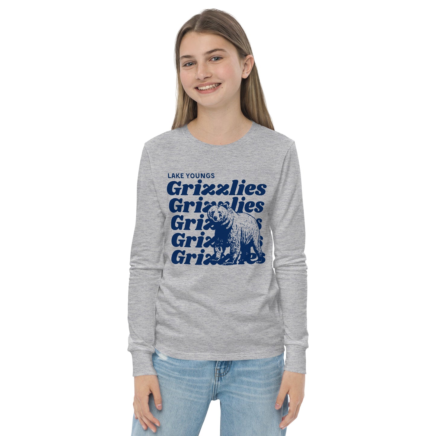 Navy Blue “Grizzlies” Youth Long Sleeve T-Shirt Bella + Canvas 3501Y