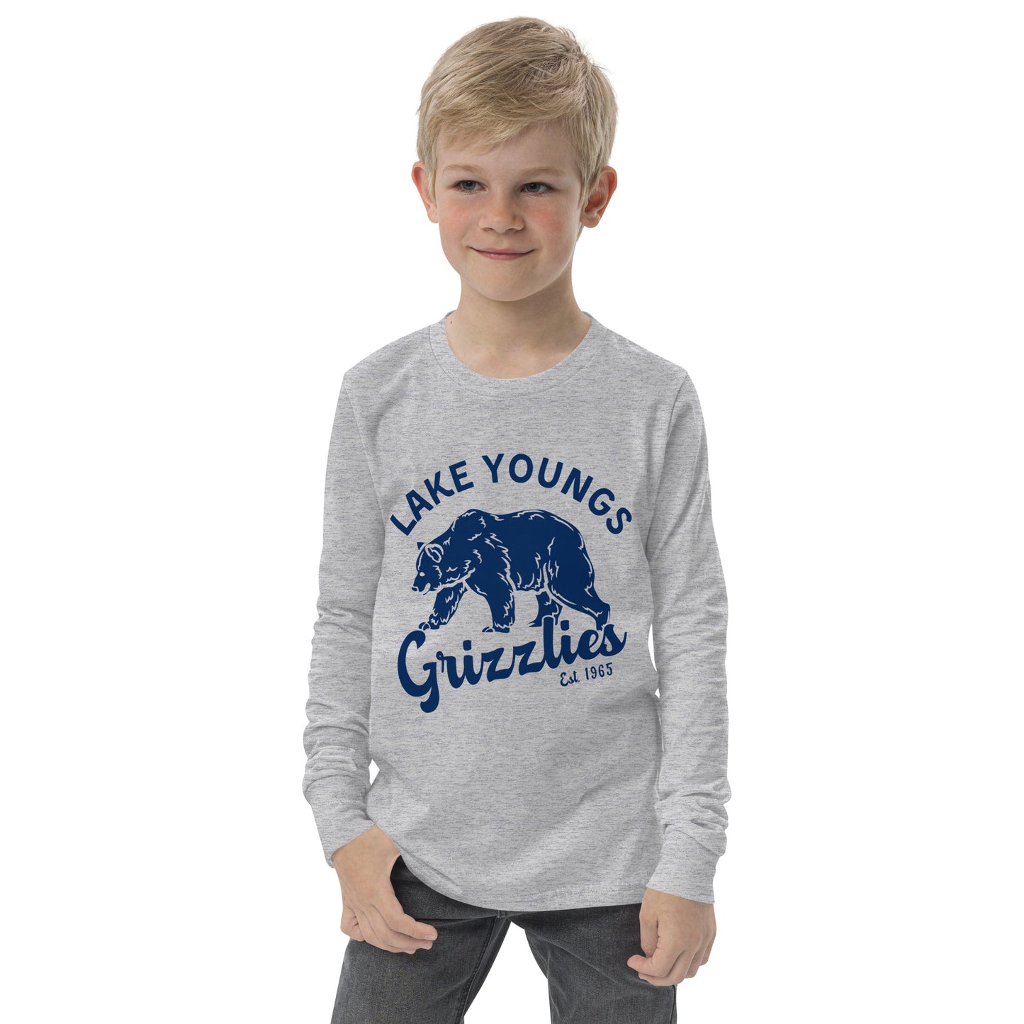 Navy Blue “Retro Lake Youngs” Youth Long Sleeve Bella + Canvas 3501YT-Shirt