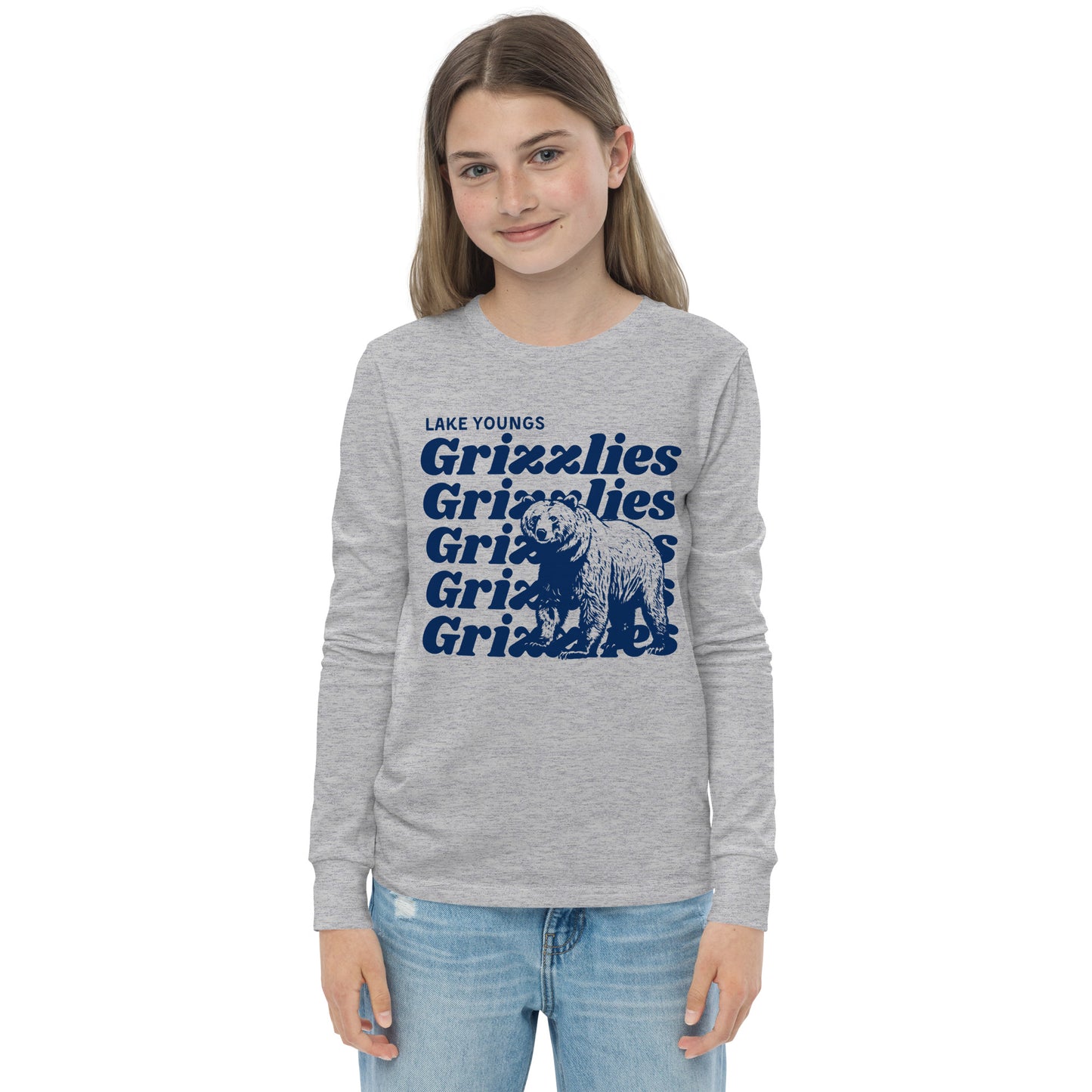 Navy Blue “Grizzlies” Youth Long Sleeve T-Shirt Bella + Canvas 3501Y
