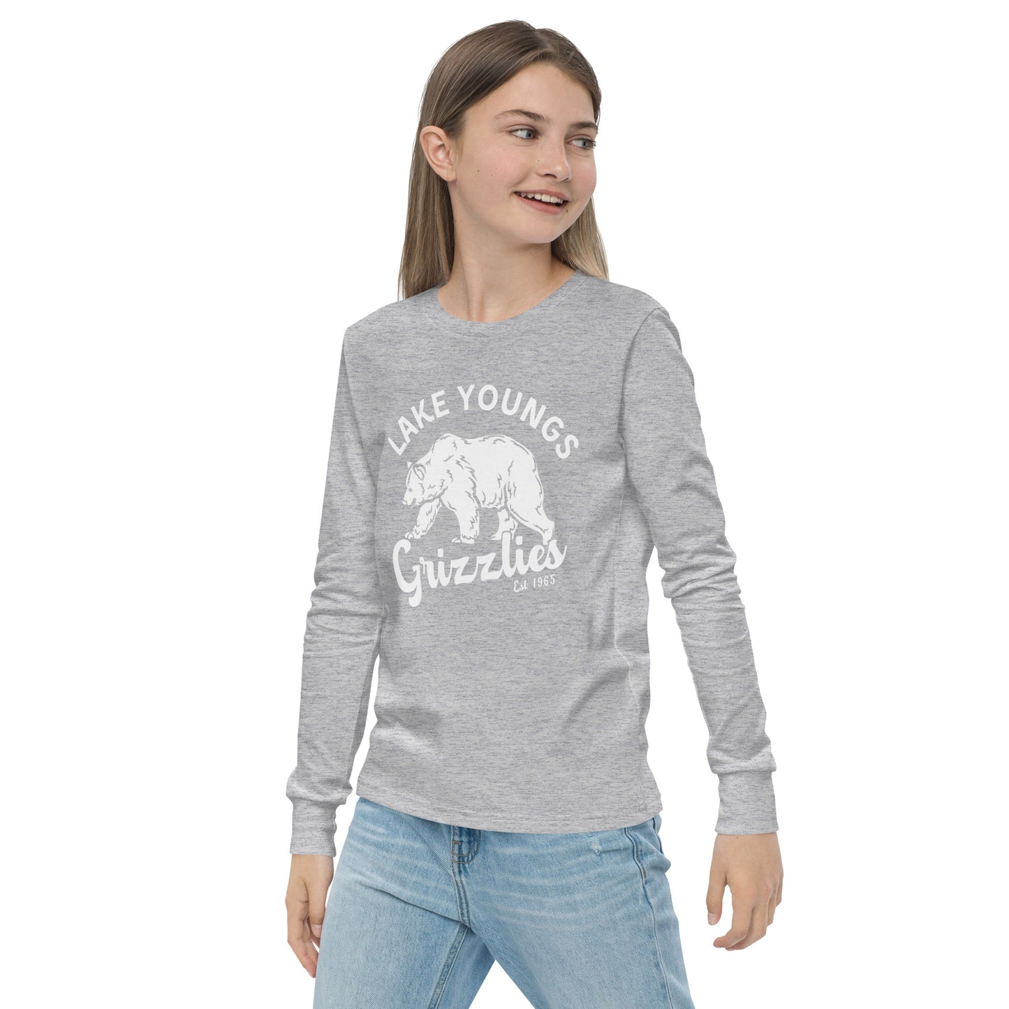 White “Retro Lake Youngs” Youth Long Sleeve T-Shirt Bella + Canvas 3501Y