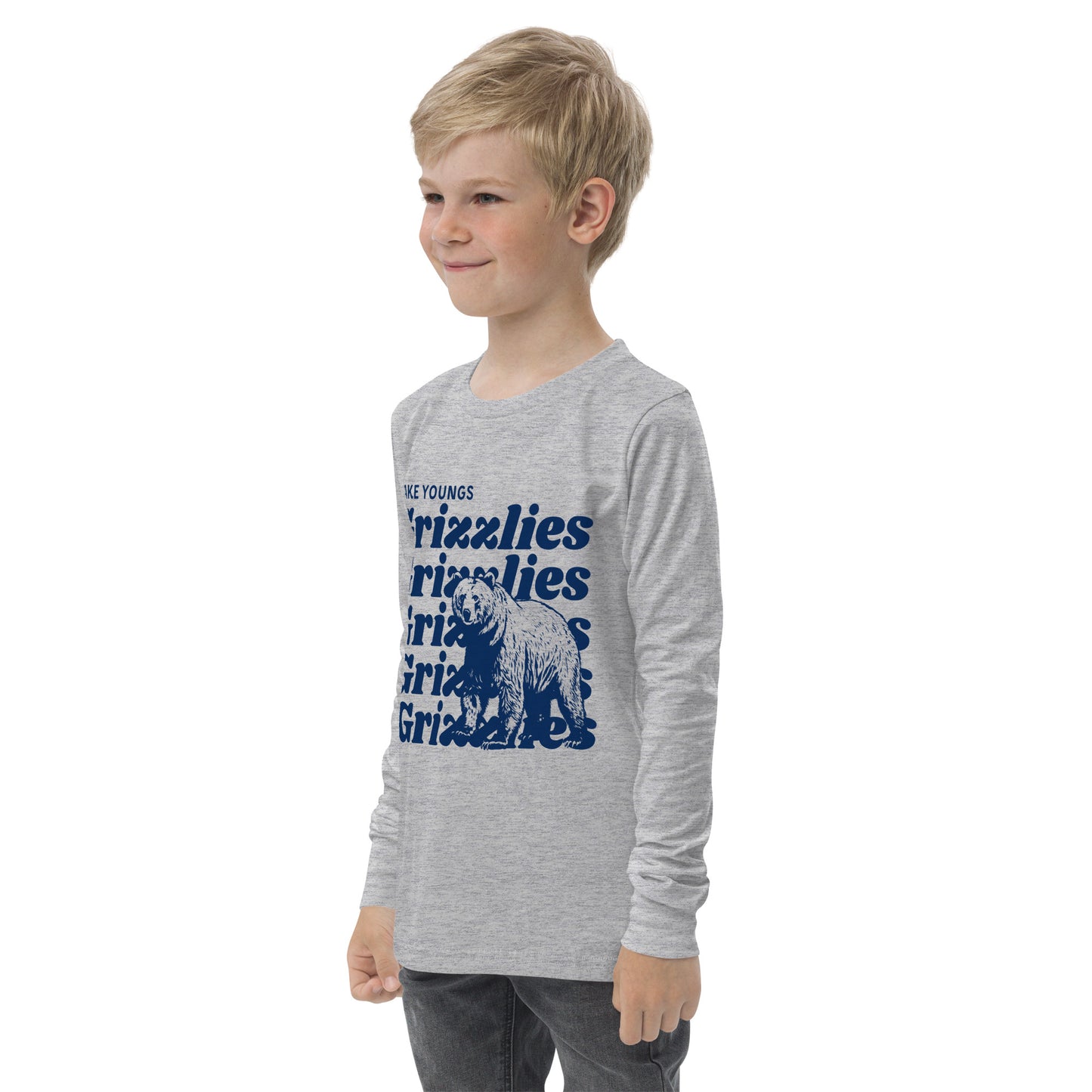 Navy Blue “Grizzlies” Youth Long Sleeve T-Shirt Bella + Canvas 3501Y