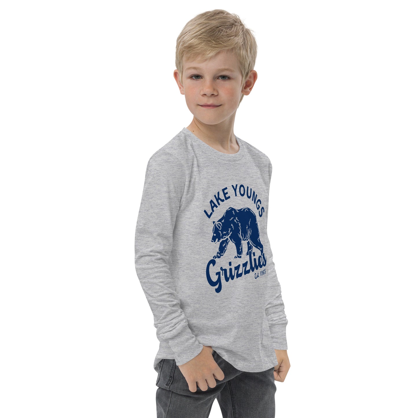 Navy Blue “Retro Lake Youngs” Youth Long Sleeve Bella + Canvas 3501YT-Shirt