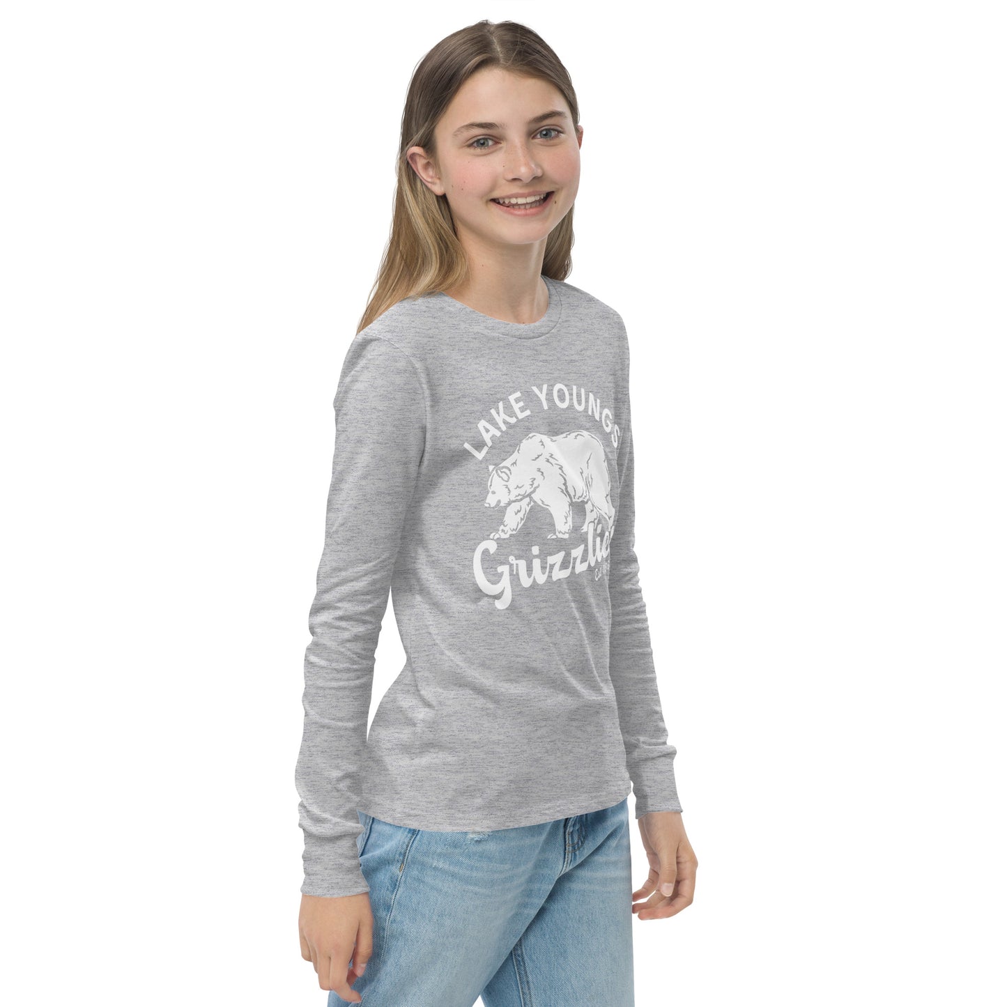 White “Retro Lake Youngs” Youth Long Sleeve T-Shirt Bella + Canvas 3501Y