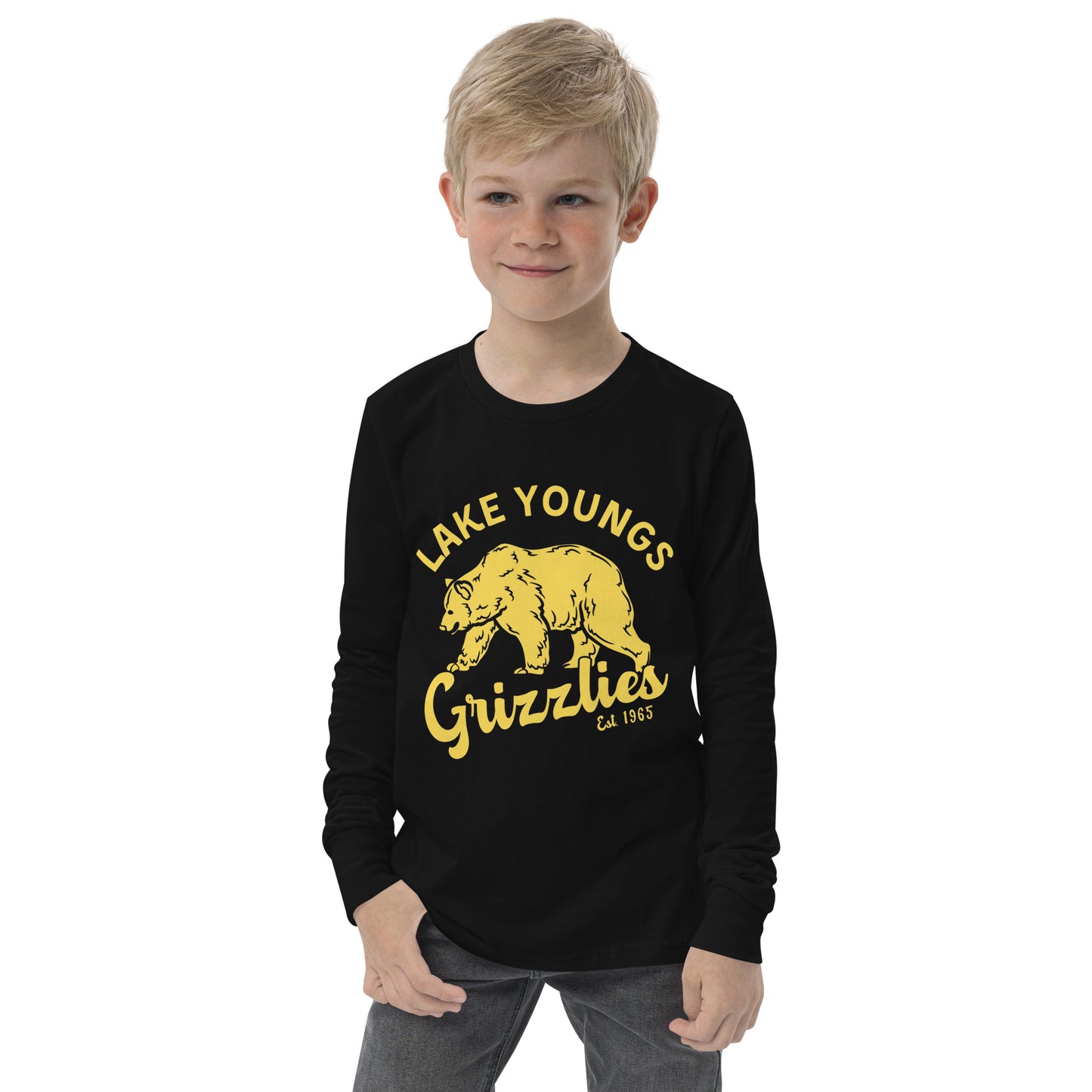 Yellow “Retro Lake Youngs” Youth Long Sleeve T-Shirt Bella + Canvas 3501Y