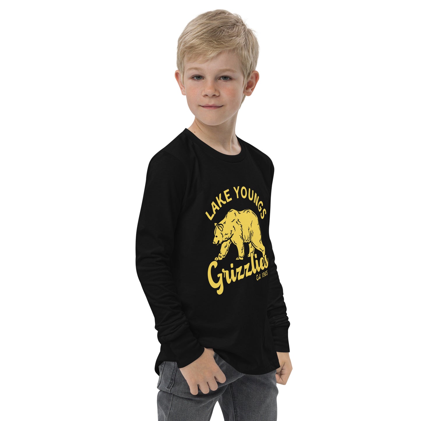 Yellow “Retro Lake Youngs” Youth Long Sleeve T-Shirt Bella + Canvas 3501Y