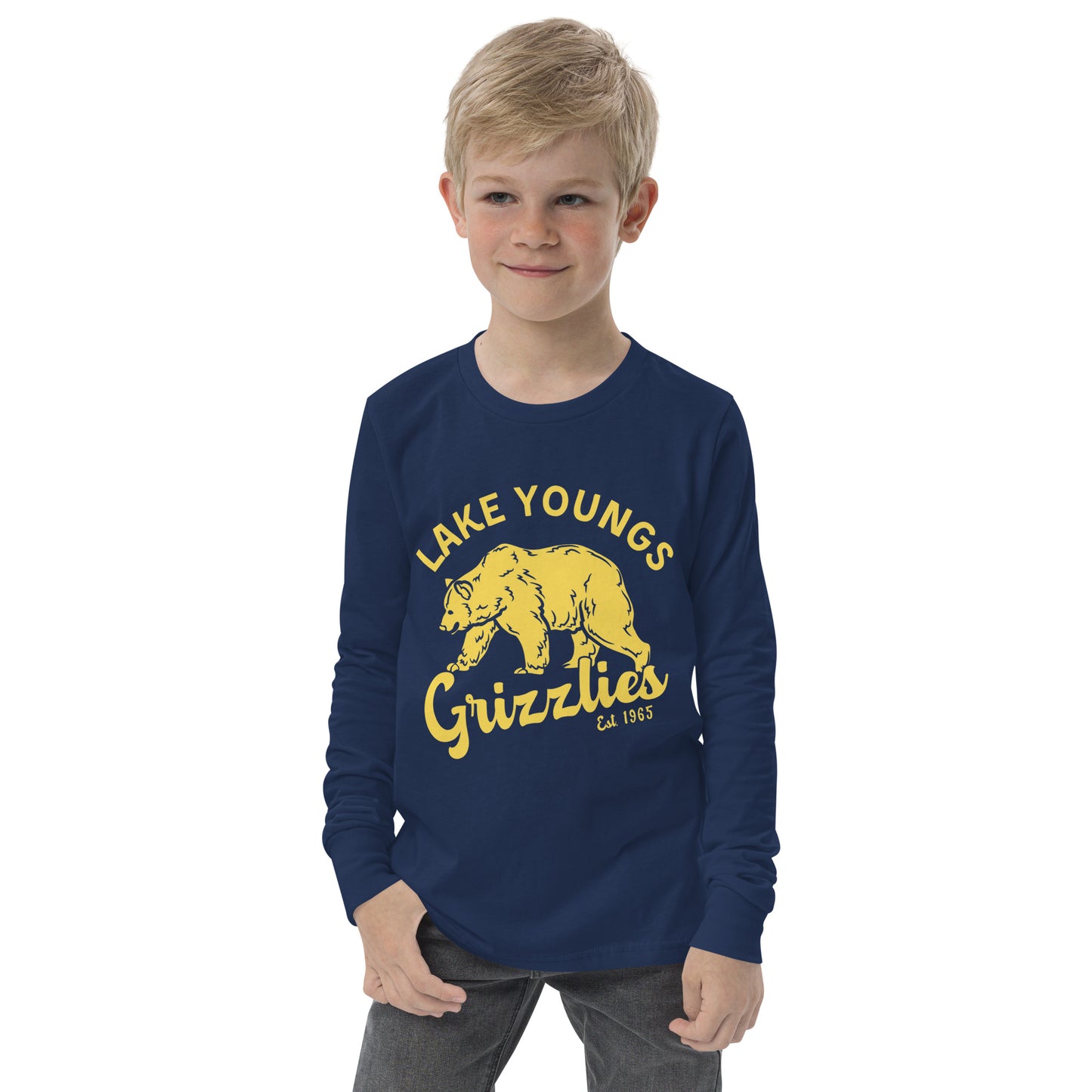 Yellow “Retro Lake Youngs” Youth Long Sleeve T-Shirt Bella + Canvas 3501Y