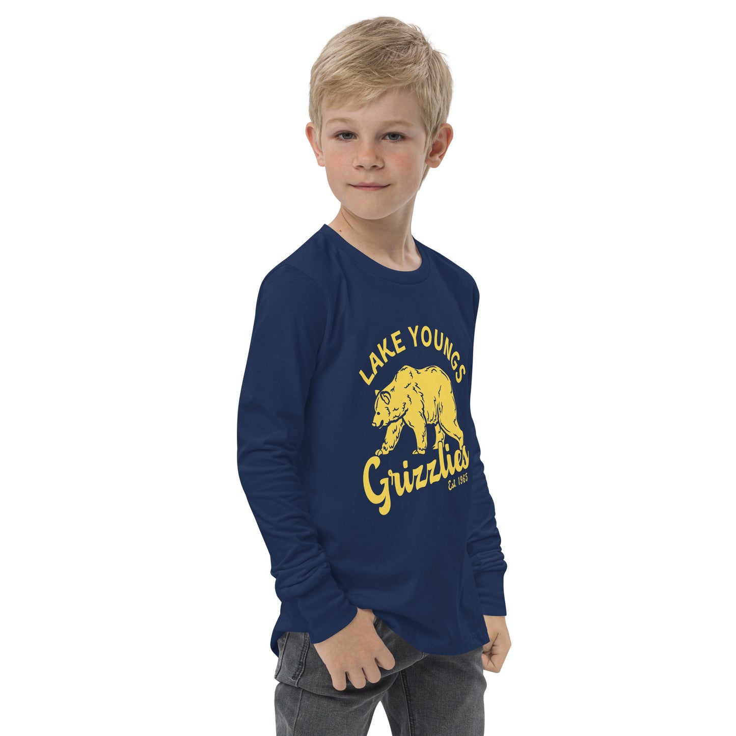 Yellow “Retro Lake Youngs” Youth Long Sleeve T-Shirt Bella + Canvas 3501Y