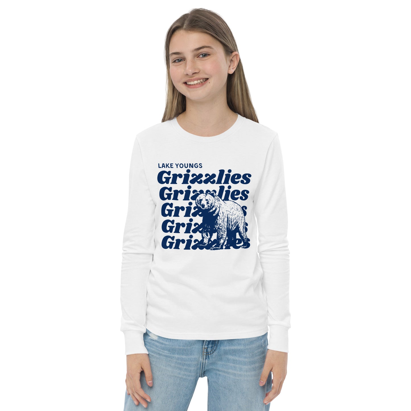 Navy Blue “Grizzlies” Youth Long Sleeve T-Shirt Bella + Canvas 3501Y