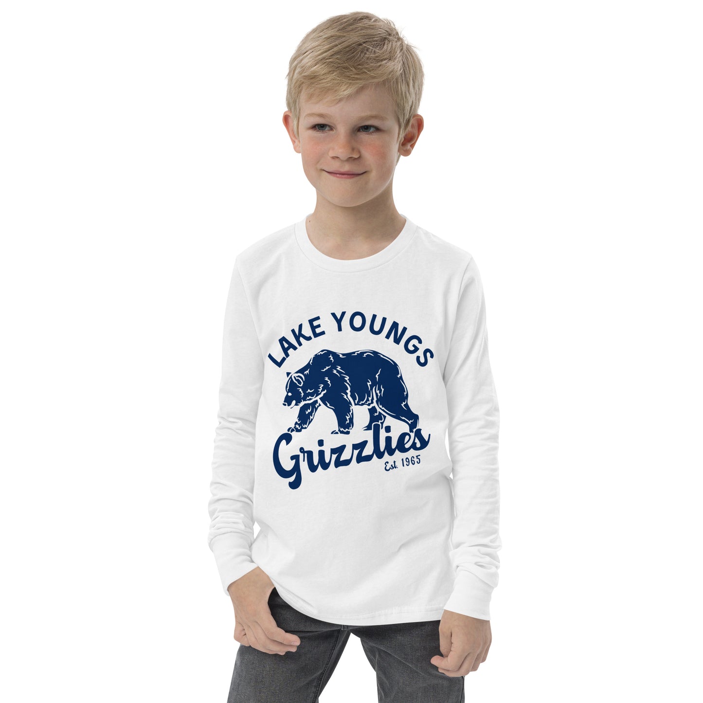 Navy Blue “Retro Lake Youngs” Youth Long Sleeve Bella + Canvas 3501YT-Shirt