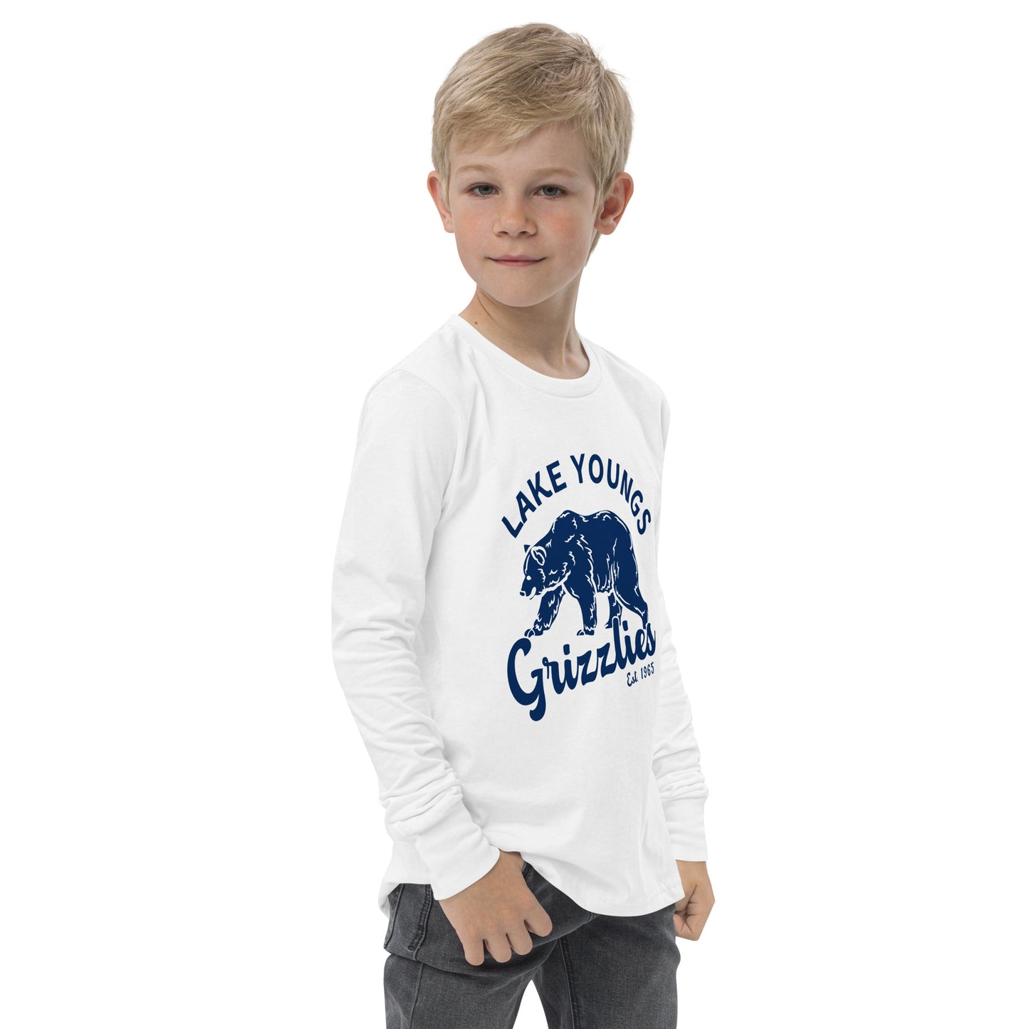 Navy Blue “Retro Lake Youngs” Youth Long Sleeve Bella + Canvas 3501YT-Shirt