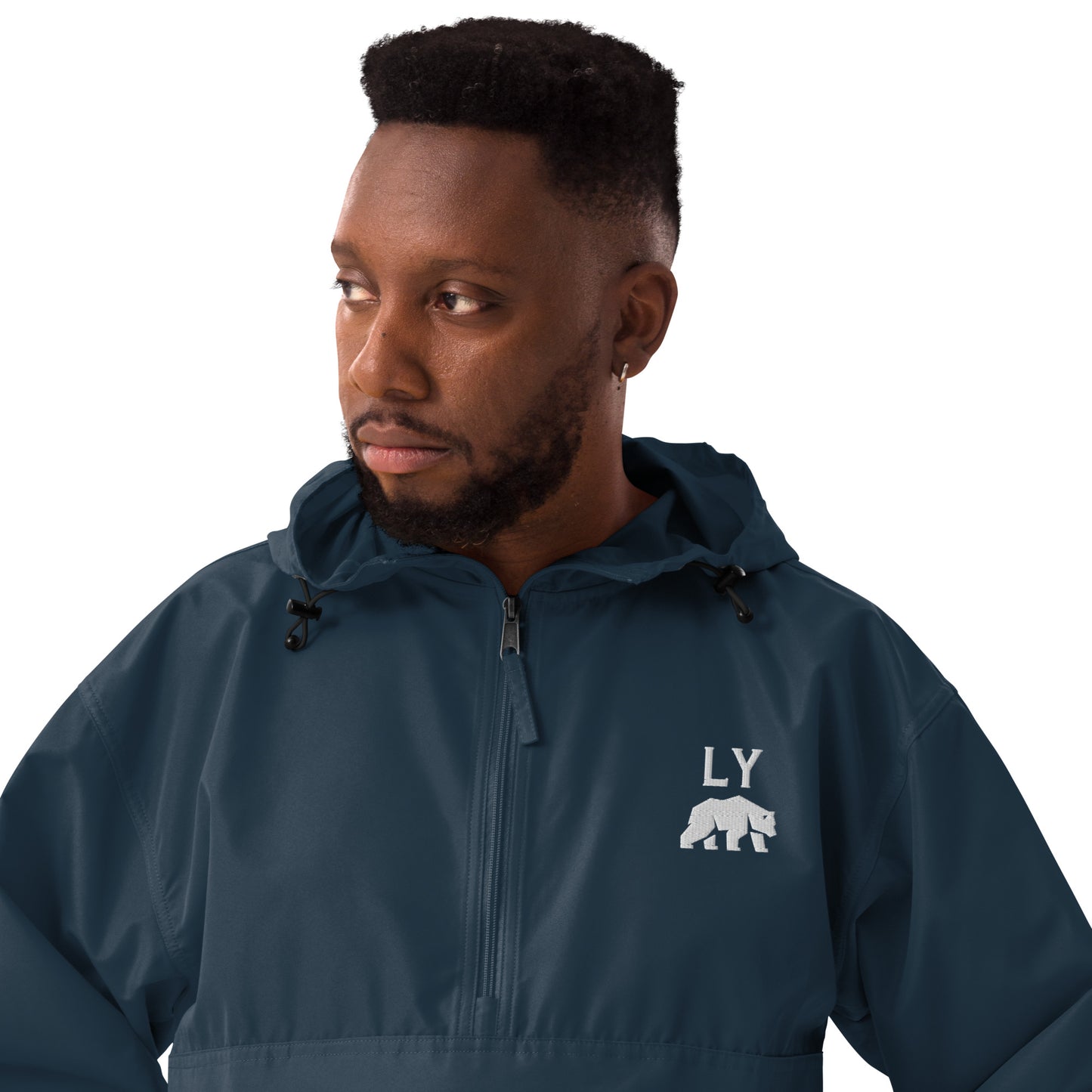 “LY” White on Blue/Navy Adult Champion Packable Jacket