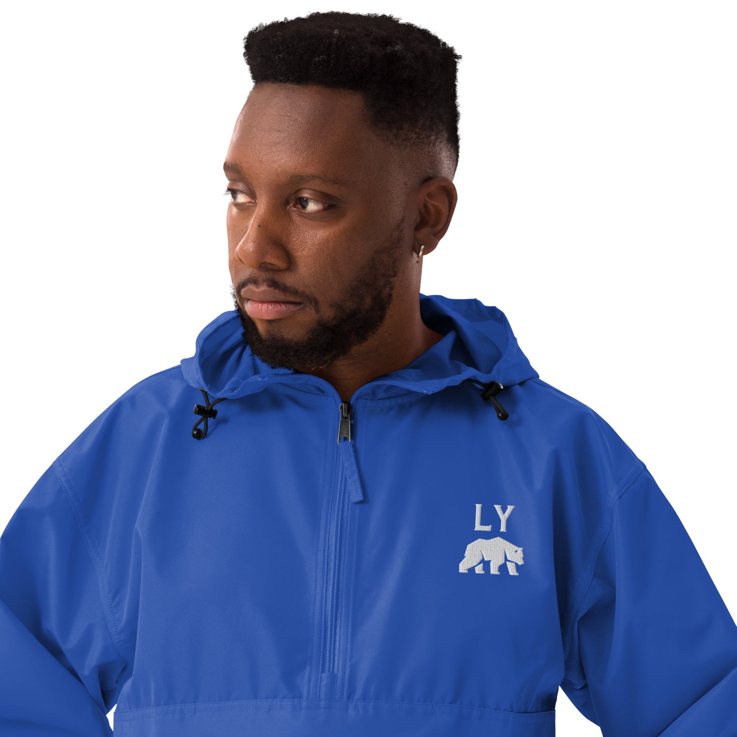 “LY” White on Blue/Navy Adult Champion Packable Jacket