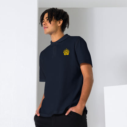 “Bear Paw” Yellow on Navy Blue Adult Cotton Pique Polo Shirt