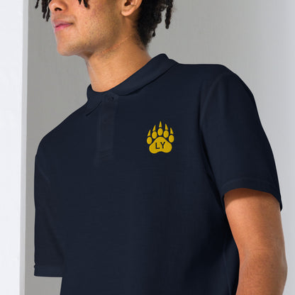 “Bear Paw” Yellow on Navy Blue Adult Cotton Pique Polo Shirt