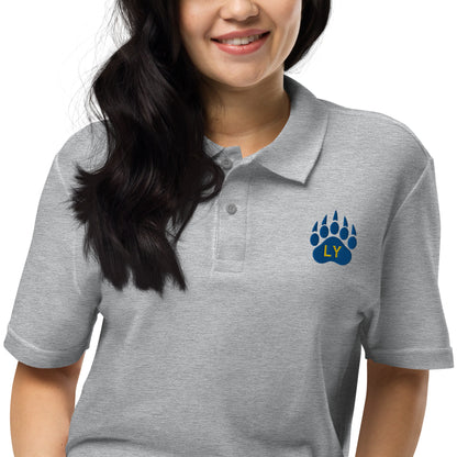 “Bear Paw” Yellow/Blue on Grey Adult Cotton Pique Polo Shirt