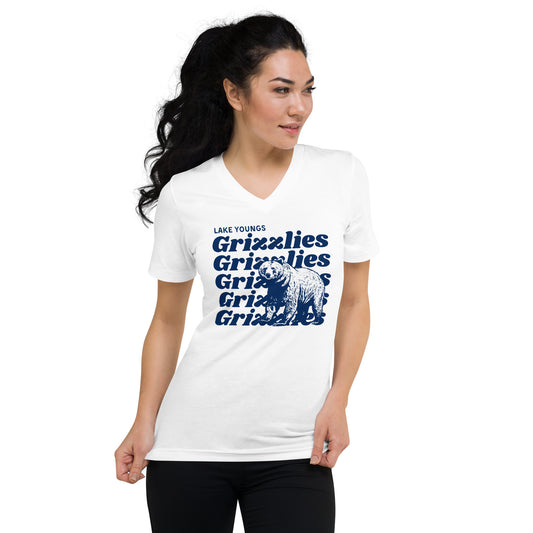 Navy Blue “Grizzlies” Adult V-Neck T-Shirt