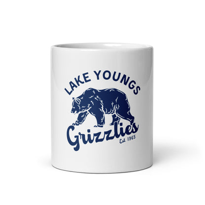 Navy Blue "Retro Lake Youngs" White glossy mug