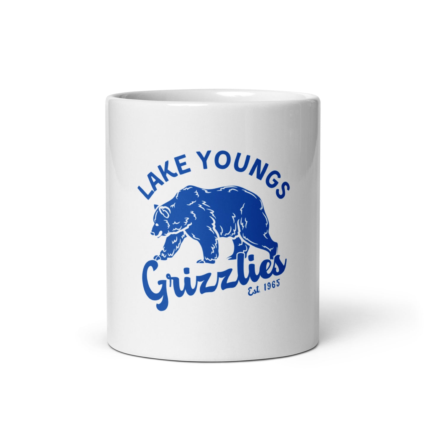 Royal Blue "Retro Lake Youngs" White glossy mug