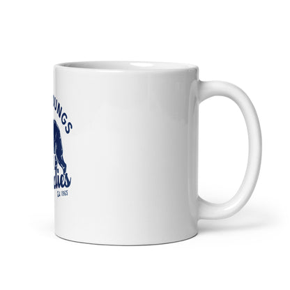 Navy Blue "Retro Lake Youngs" White glossy mug