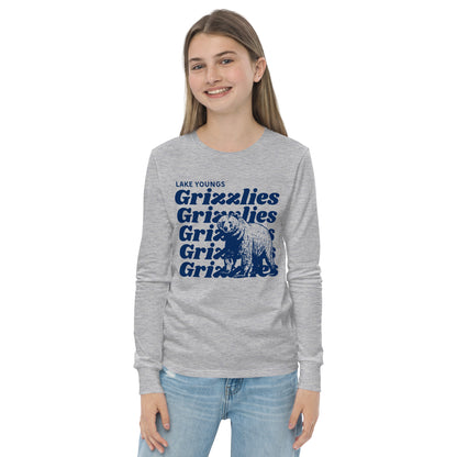 Navy Blue “Grizzlies” Youth Long Sleeve T-Shirt Bella + Canvas 3501Y