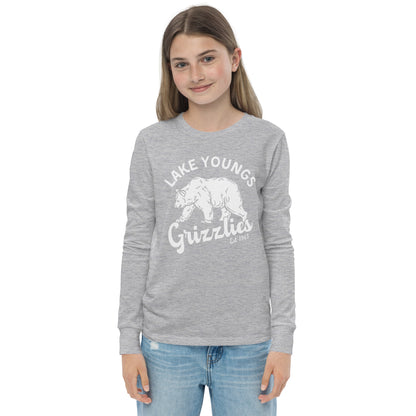 White “Retro Lake Youngs” Youth Long Sleeve T-Shirt Bella + Canvas 3501Y