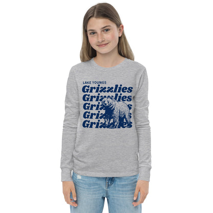 Navy Blue “Grizzlies” Youth Long Sleeve T-Shirt Bella + Canvas 3501Y