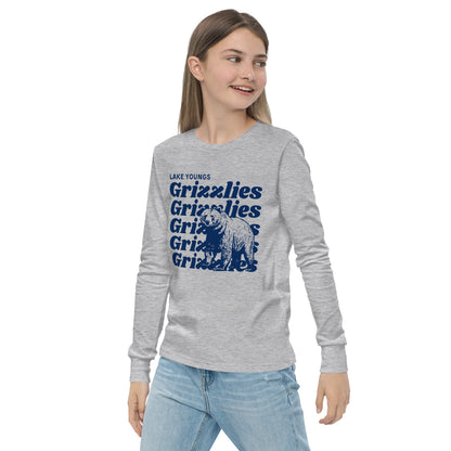 Navy Blue “Grizzlies” Youth Long Sleeve T-Shirt Bella + Canvas 3501Y